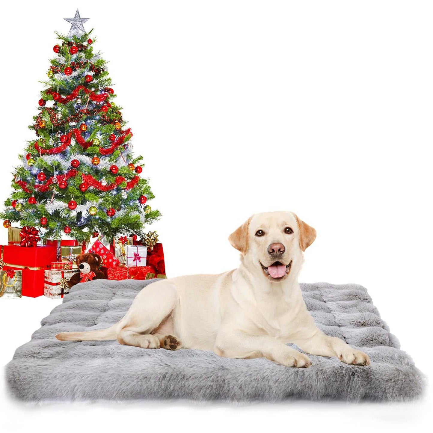 Dog Crate Pad Dog Bed Mat for Dog Cage Washable Pet Kennel Bed with Non-Slip Bottom Bubble Plush Sleeping Mat for Large Medium Small Dogs (Grey 35 x 22 Inch)