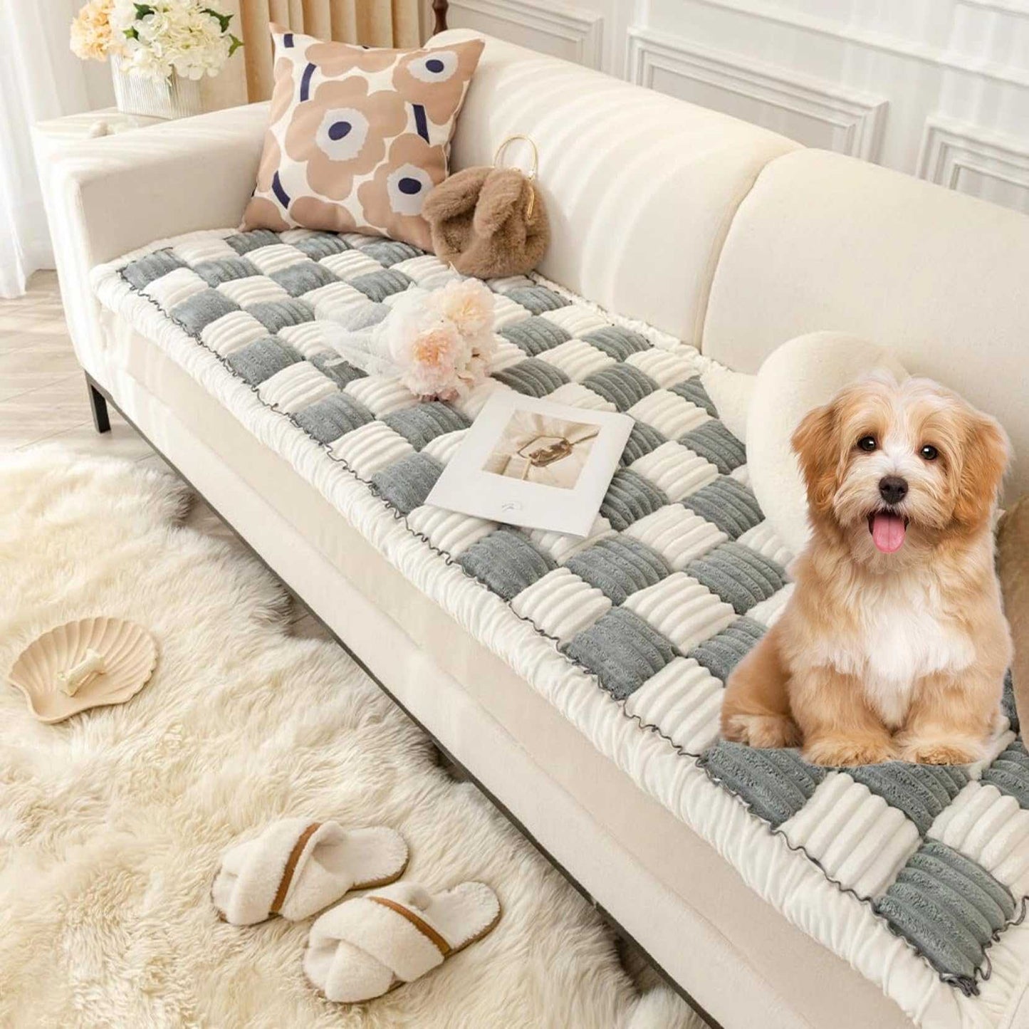 LZHYHH Dog Couch Cover Protector Couch Cover for Dogs Washable Pet Bed Couch Cover Pet Friendly Sofa Cover for Large Dogs Anti-Slip Silicone Particle Design (27.6x59.06inGray)